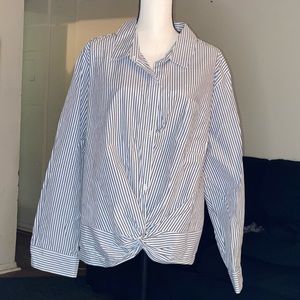 Ashley Stewart grey and white striped top